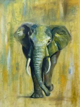 Elephant oil painting, colorful and abstract. Hand made painting. Stock Illustration