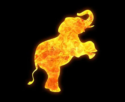 Elephant outline with a bright fire pattern isolated on a black background Illustrazione stock