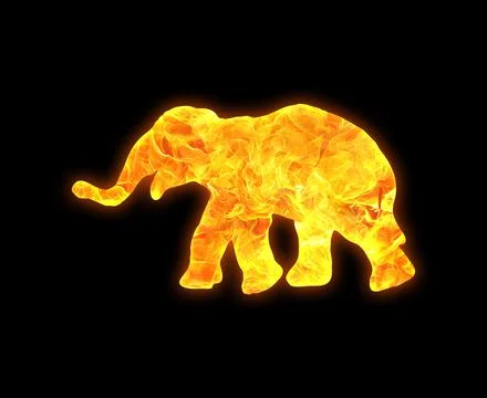 Elephant outline with a bright fire pattern isolated on a black background 스톡 일러스트