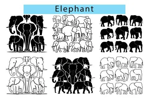 Elephant outline vector illustration, Elephant silhouette vector graphics Stock Illustration