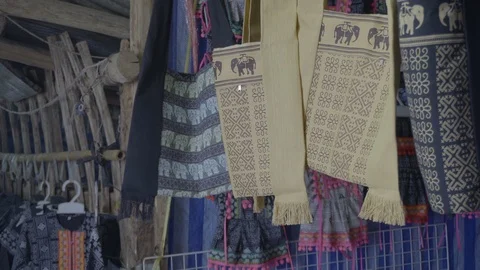 Elephant pattern bag in the market on the hill in Chiang Mai, Thailand. Stock Footage 124245610