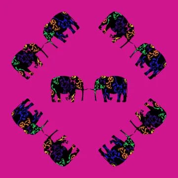 Elephant pattern with floral ornament Stock Illustration
