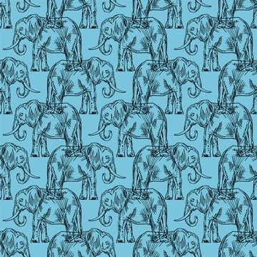 Elephant pattern seamless. Animal vector background. Baby fabric ornament Stock Illustration