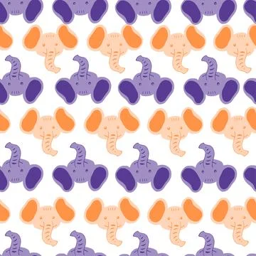 Elephant pattern seamless in freehand style. Head animals on colorful backgro Illustrazione stock