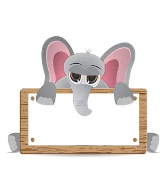 Elephant peek behind text board Stock Illustration