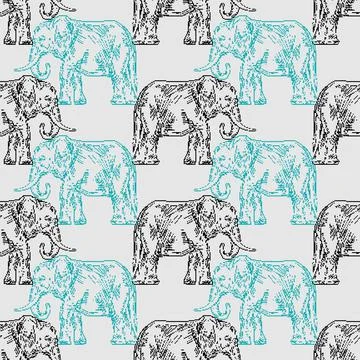 Elephant pixel art pattern seamless. 8bit Animal vector background. 8 bit Old Stock Illustration