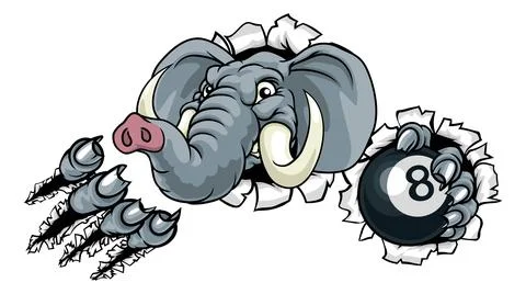 Elephant Pool 8 Ball Billiards Mascot Cartoon Stock Illustration