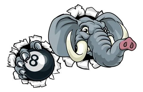 Elephant Pool 8 Ball Billiards Mascot Cartoon Stock Illustration