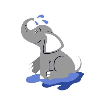 The elephant pours water on itself. Stock Illustration