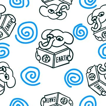Elephant reading the book pattern in outline doodle style Stock Illustration