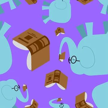 Elephant reading book pattern seamless. Reading elephant background. Orname.. Illustrazione stock