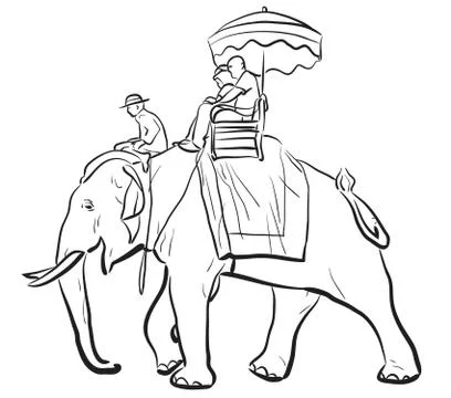 Elephant riding sketch Illustrazione stock
