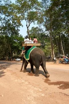 Elephant riding in temple complex Angkor Wat Siem Reap, Cambodia Stock Photos