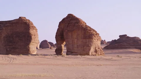 Elephant Rock Al Ula. UNESCO World Heritage Site, Saudi Arabia, mid day, 4K Stock Footage 196804853