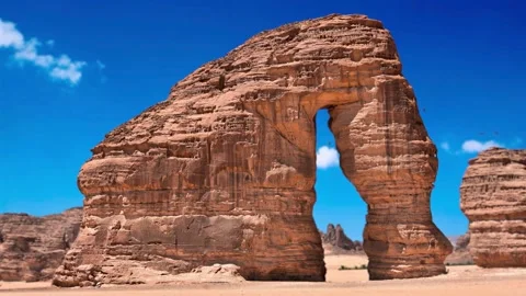 Elephant Rock at Sunset in AlUla, Saudi Arabia Stock Footage 344371507