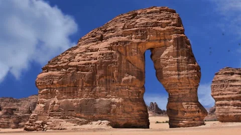 Elephant Rock at Sunset in AlUla, Saudi Arabia Stock Footage 344371636