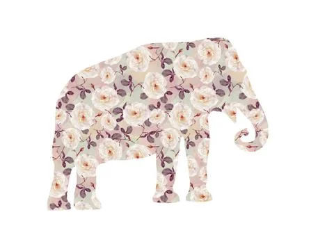 Elephant with rose pattern elephant with rose pattern isolated on white ba... Stock Photos