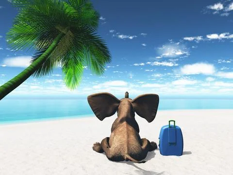 Elephant sat on the beach Stock Illustration