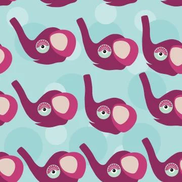 Elephant seamless pattern with funny cute animal face on a blue  background Stock Illustration