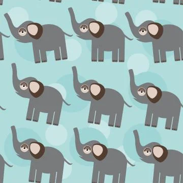 Elephant seamless pattern with funny cute animal on a blue background Stock Illustration