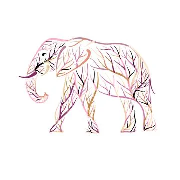 Elephant shape made from tree leaves. Save the earth. Vector design Stock Illustration