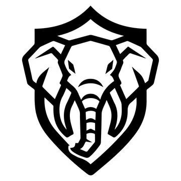 Elephant Shield logo or modern line icon. Vector line art and icon design w.. Stock Illustration