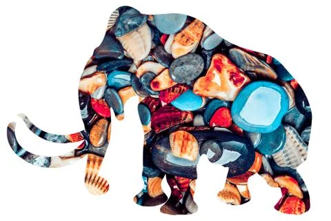 Elephant silhouette with stone texture isolated on white background Stock Photos