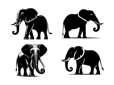 Elephant silhouette vector set design on white background イラスト素材
