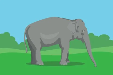 Elephant single isolated with tree and bush background vector graphic Stock-Illustration