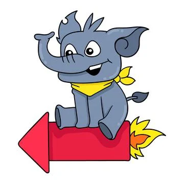 Elephant sitting on a flying rocket, doodle icon image kawaii Stock Illustration