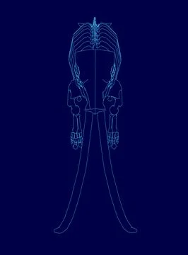 Elephant Skeleton is shown in a blue background. Scene is eerie and mysterious Stock Illustration