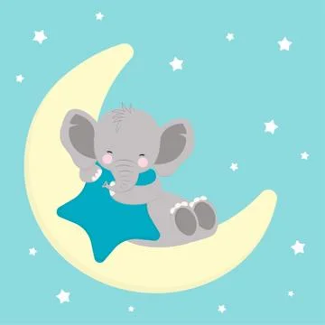 Elephant sleep on moon Stock Illustration