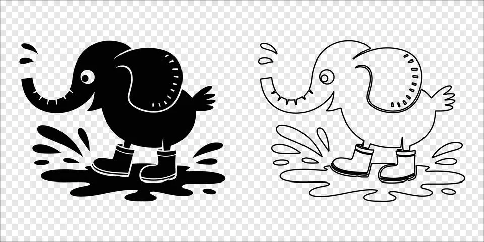 Elephant Splashing in Mud with Boots, vector illustration Stockillustratie
