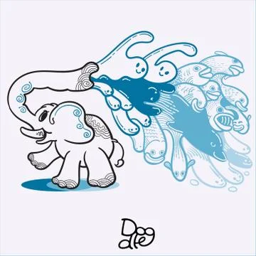 Elephant spraying water イラスト素材