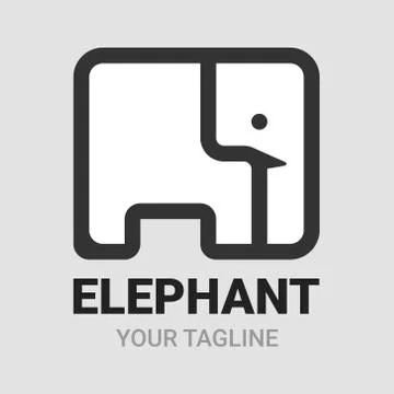 Elephant square shape logo, icon, symbol or emblem template. Stock Illustration