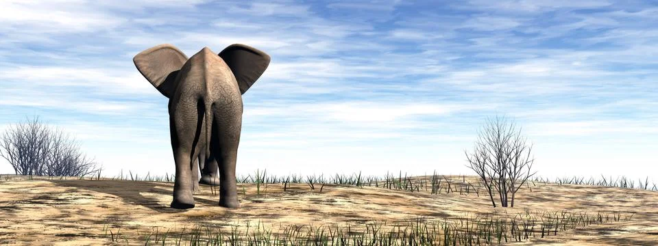 Elephant standing in the desert - 3D render Stock Illustration