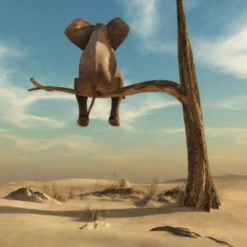 Elephant stands on thin branch of withered tree Stock Illustration