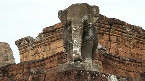 Elephant statue atop Pre Rup Stock Footage 12441559