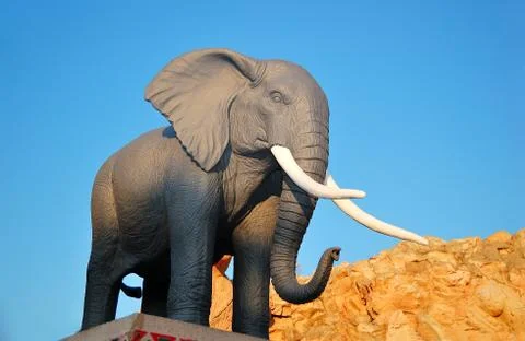Elephant Statue on a Blue Sky Background Stock Photos