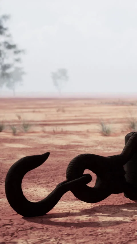 Elephant statue on dry land with clear sky in desert setting at daytime Video stock 335690926