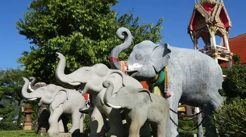Elephant Statues at Buddhist Temple Stock Footage 56401931