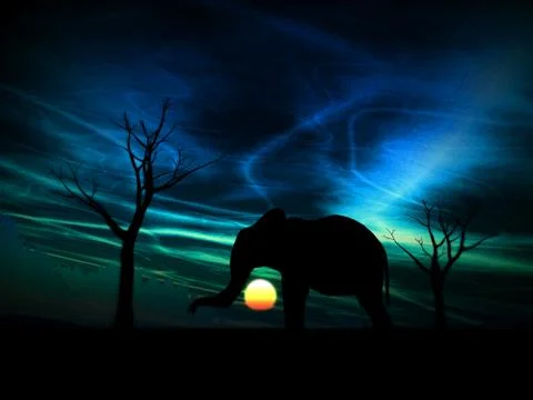 Elephant Sunrise Stock Illustration