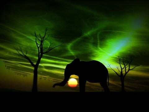 Elephant Sunrise Stock Illustration
