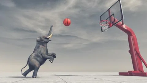 An elephant throws the ball at the basket Stock-Illustration