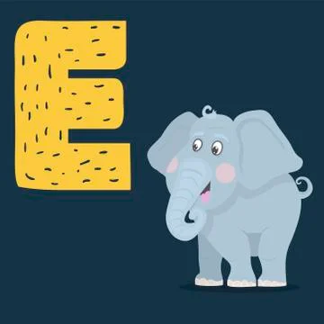 Elephant vector character with letter E isolated Stock Illustration
