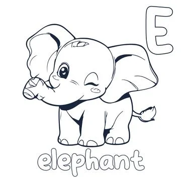 Elephant vector illustration Black and white elephant alphabet coloring boo.. Stock Illustration