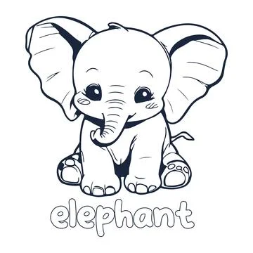 Elephant vector illustration Black and white elephant alphabet coloring boo.. Stock Illustration