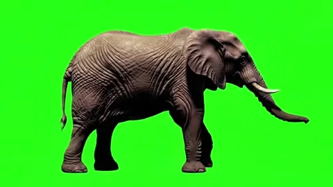 Elephant walking continuously of the middle point in pure clean green screen Stock Footage 318390910