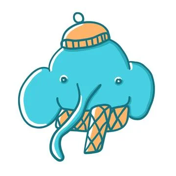 Elephant in winter warm hat. Illustration in cartoon flat style. Stock Illustration