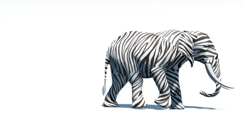 Elephant with zebra skin in the studio. 3d render 4k animation Stock Footage 217416720